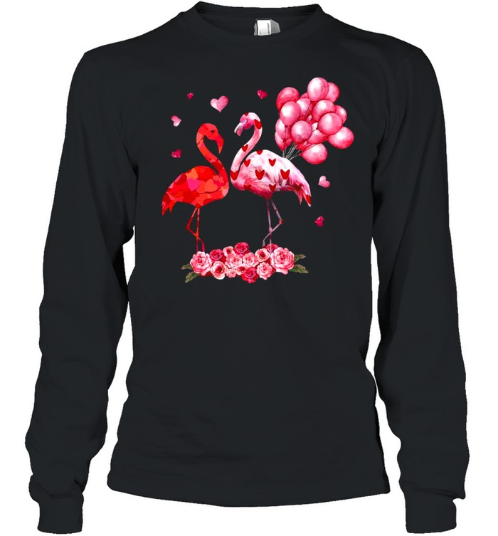 Heart Flamingo Happy Valentine’s 2021 shirt Long Sleeved T-shirt