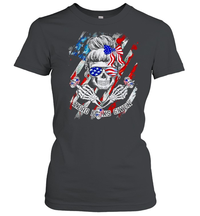 American Flag Skeleton Skull Girl Zero Fucks Given shirt Classic Women's T-shirt