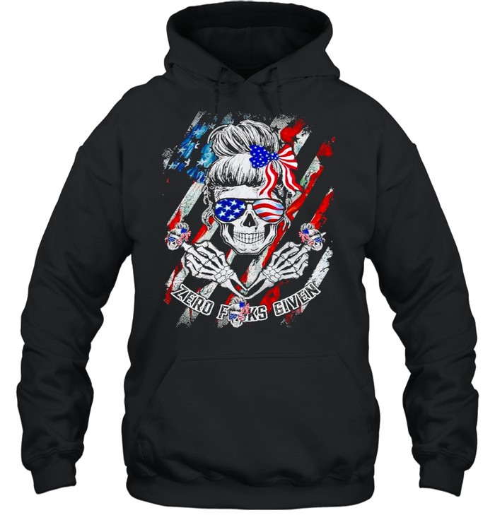 American Flag Skeleton Skull Girl Zero Fucks Given shirt Unisex Hoodie