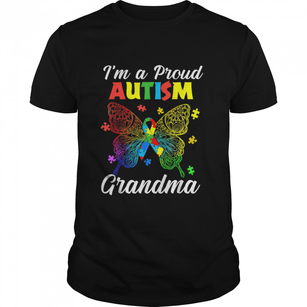 I’m A Proud Autism Grandma Puzzle Ribbon Butterfly Awareness Shirt