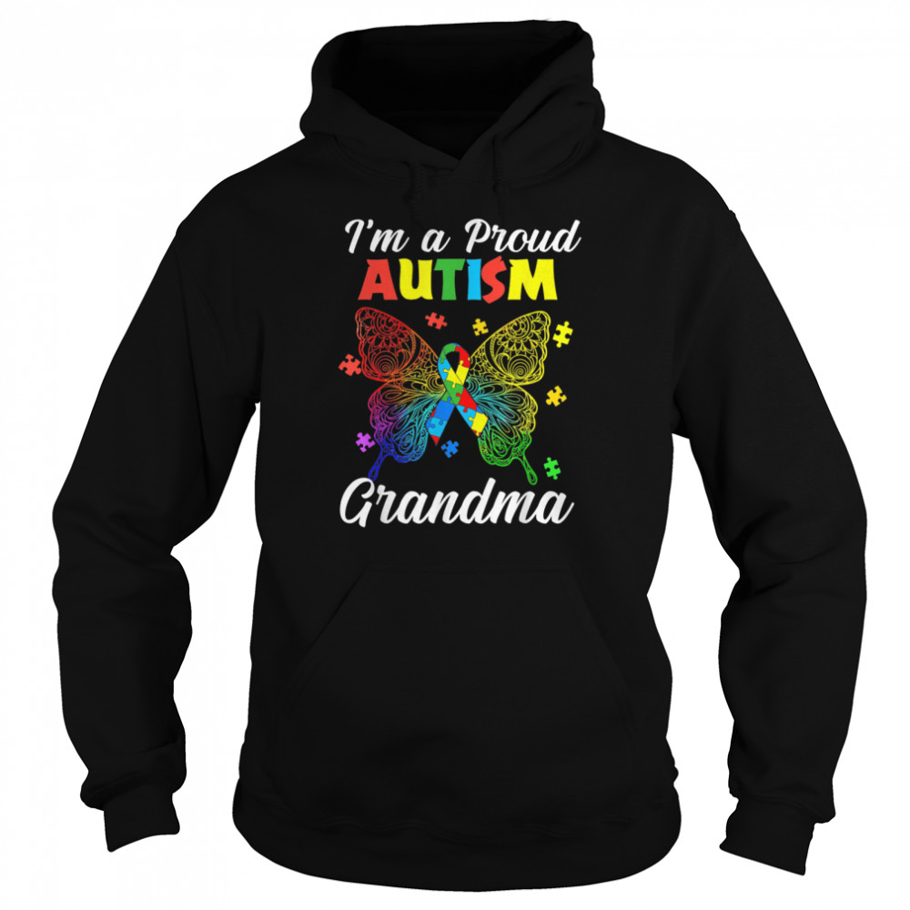 I'm A Proud Autism Grandma Puzzle Ribbon Butterfly Awareness  Unisex Hoodie