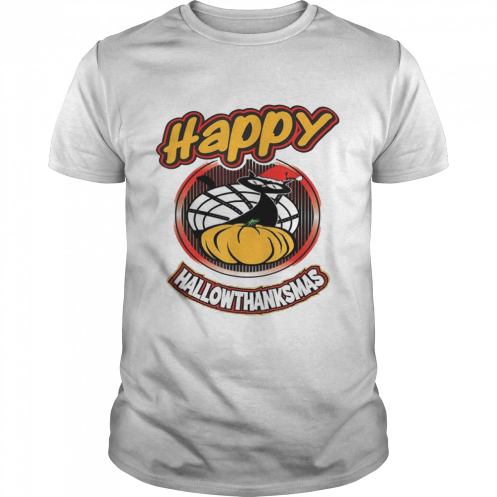 Happy Hallothanksmas Cat In Santa Hat Holiday Family shirt