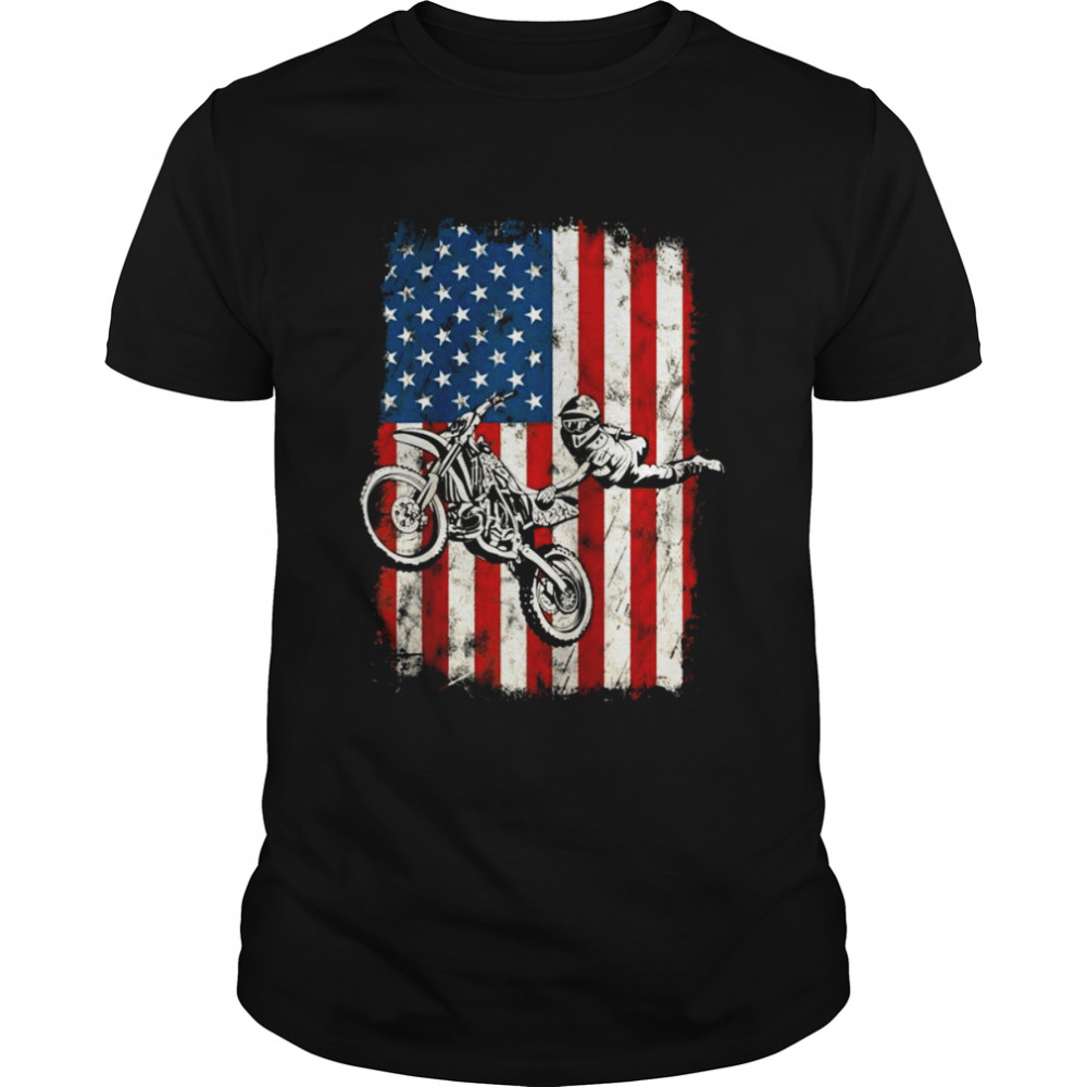 Motocross 4th Of July Cool DirtBike American Flag Patriotic Shirt