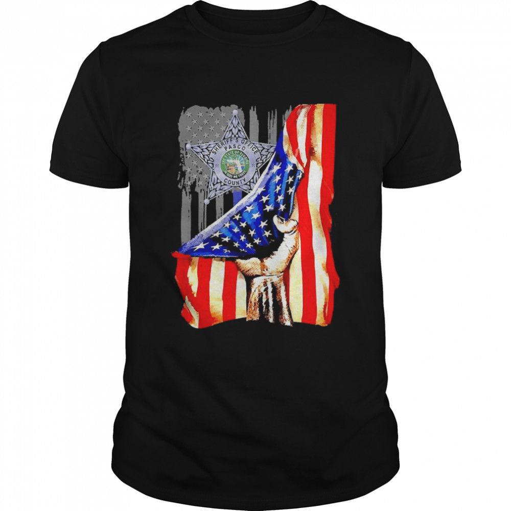 Pasco County Sheriff Badge With American Flag Shirt